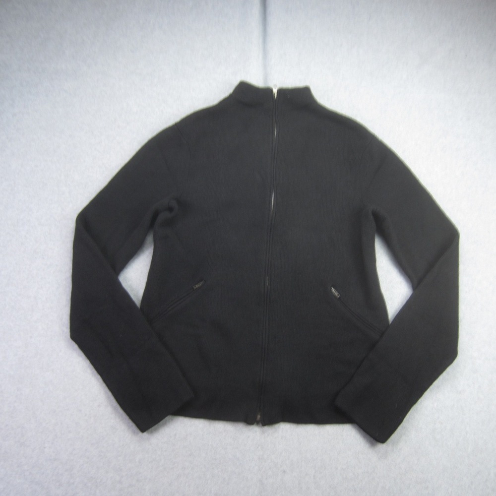 GUCCI Sweater Womens XL Black Zip Up Mock Neck Ribbed Knit Wool Jacket‎  Italy